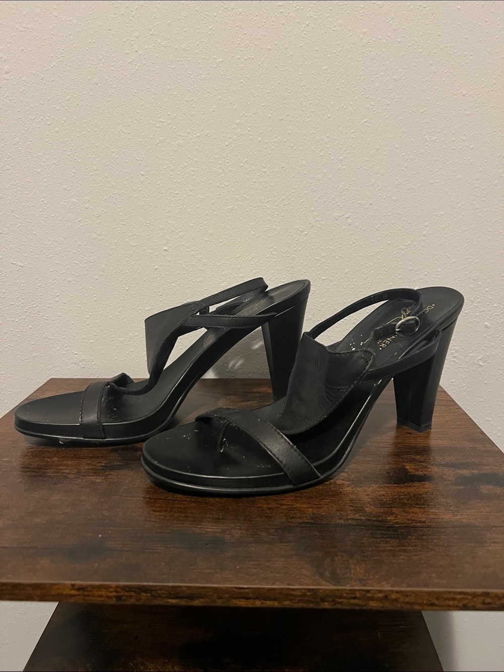 Donald J. Pliner Black Leather Strappy Block Heel Sandals
